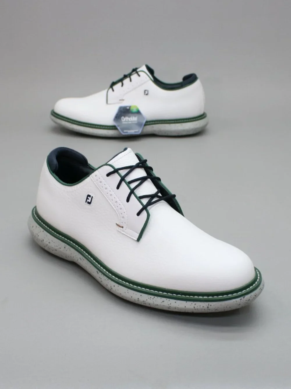 FootJoy Men's 9 Traditions Blucher Grounds Spiked White Green Golf Shoes - 57967
